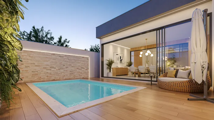 Casa Linear 03 Suítes – Valle Verde — área gourmet com piscina